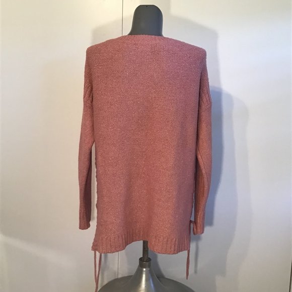 Lucky Brand Glitter Knit Scoop Neck Sweater With Lace Up Detail On Sides Size L - Picture 5 of 11